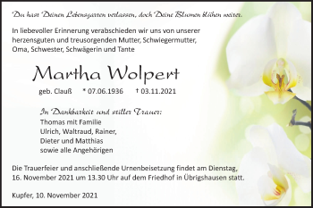 Traueranzeige von Martha Wolpert von Haller Tagblatt