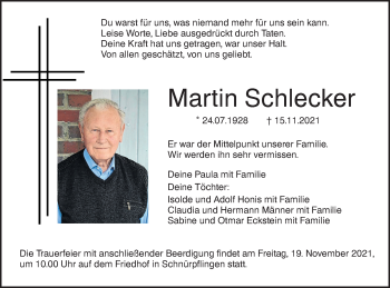 Traueranzeige von Martin Schlecker von SÜDWEST PRESSE Ausgabe Ulm/Neu-Ulm