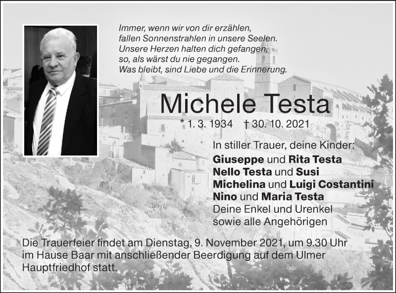 Traueranzeigen von Michele Testa S dwest Presse Trauer