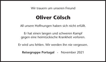 Traueranzeige von Oliver Cölsch von Haller Tagblatt