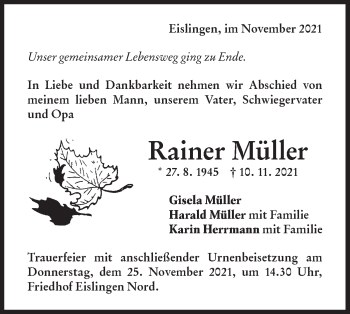 Traueranzeige von Rainer Müller von NWZ Neue Württembergische Zeitung