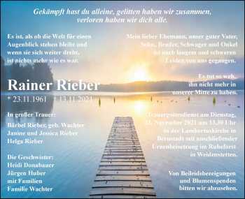 Traueranzeige von Rainer Rieber von SÜDWEST PRESSE Ausgabe Ulm/Neu-Ulm