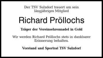 Traueranzeige von Richard Pröllochs von Haller Tagblatt