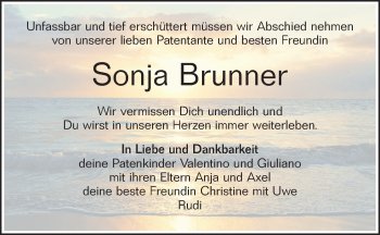 Traueranzeige von Sonja  Brunner von Metzinger-Uracher Volksblatt