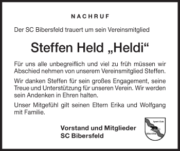 Traueranzeige von Steffen Held von Haller Tagblatt