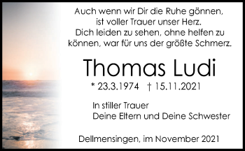 Traueranzeige von Thomas Ludi von SÜDWEST PRESSE Ausgabe Ulm/Neu-Ulm