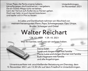 Traueranzeige von Walter Reichart von Geislinger Zeitung