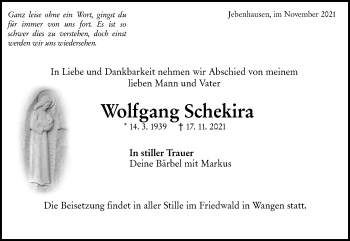 Traueranzeige von Wolfgang Schekira von NWZ Neue Württembergische Zeitung