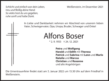 Traueranzeige von Alfons Boser von NWZ Neue Württembergische Zeitung