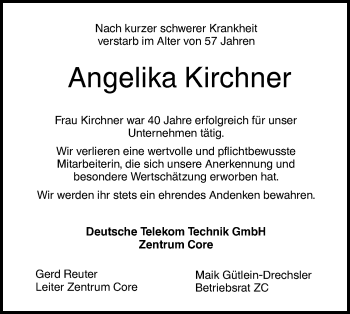 Traueranzeige von Angelika Kirchner von SÜDWEST PRESSE Ausgabe Ulm/Neu-Ulm