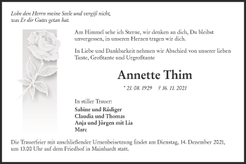 Traueranzeige von Annette Thim von Haller Tagblatt