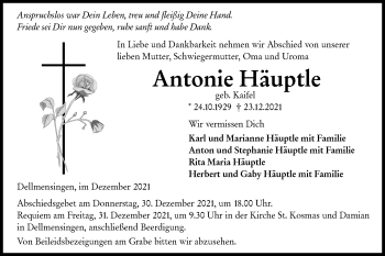 Traueranzeige von Antonie Häuptle von SÜDWEST PRESSE Ausgabe Ulm/Neu-Ulm