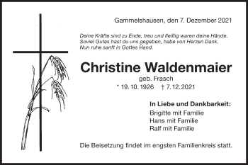 Traueranzeige von Christine Waldenmaier von NWZ Neue Württembergische Zeitung