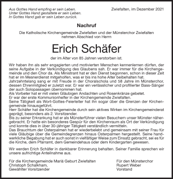 Traueranzeige von Erich Schäfer von Alb-Bote/Metzinger-Uracher Volksblatt