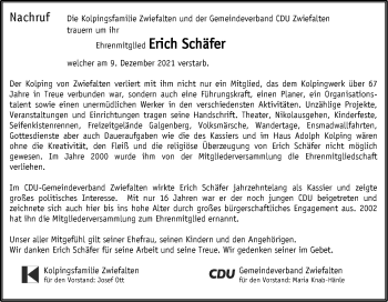 Traueranzeige von Erich Schäfer von Alb-Bote/Metzinger-Uracher Volksblatt