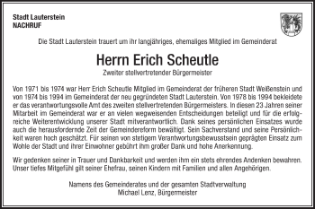 Traueranzeige von Erich Scheutle von NWZ Neue Württembergische Zeitung