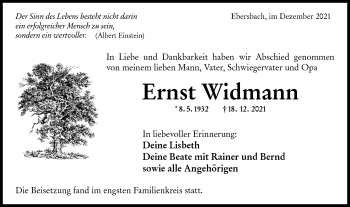 Traueranzeige von Ernst Widmann von NWZ Neue Württembergische Zeitung