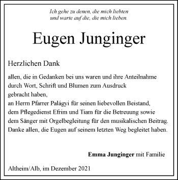 Traueranzeige von Eugen Junginger von SÜDWEST PRESSE Ausgabe Ulm/Neu-Ulm