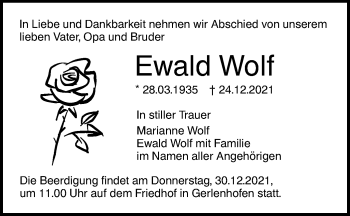 Traueranzeige von Ewald Wolf von SÜDWEST PRESSE Ausgabe Ulm/Neu-Ulm