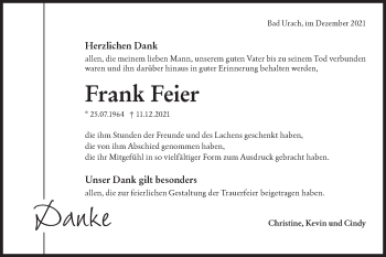 Traueranzeige von Frank Feier von Metzinger-Uracher Volksblatt