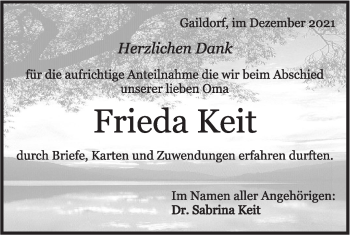 Traueranzeige von Frieda Keit von Rundschau Gaildorf