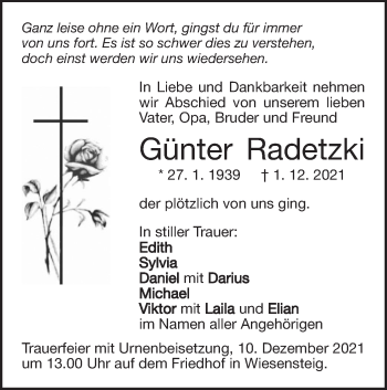 Traueranzeige von Günter Radetzki von Geislinger Zeitung