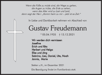 Traueranzeige von Gustav Freudemann von Metzinger-Uracher Volksblatt