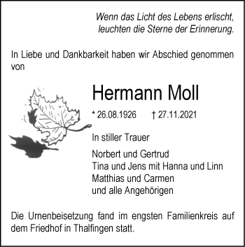 Traueranzeige von Hermann Moll von SÜDWEST PRESSE Ausgabe Ulm/Neu-Ulm