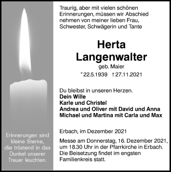 Traueranzeige von Herta Langenwalter von SÜDWEST PRESSE Ausgabe Ulm/Neu-Ulm