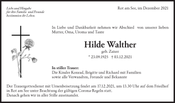 Traueranzeige von Hilde Walther von Hohenloher Tagblatt