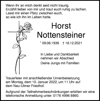 Traueranzeige von Horst Nottensteiner von SÜDWEST PRESSE Ausgabe Ulm/Neu-Ulm