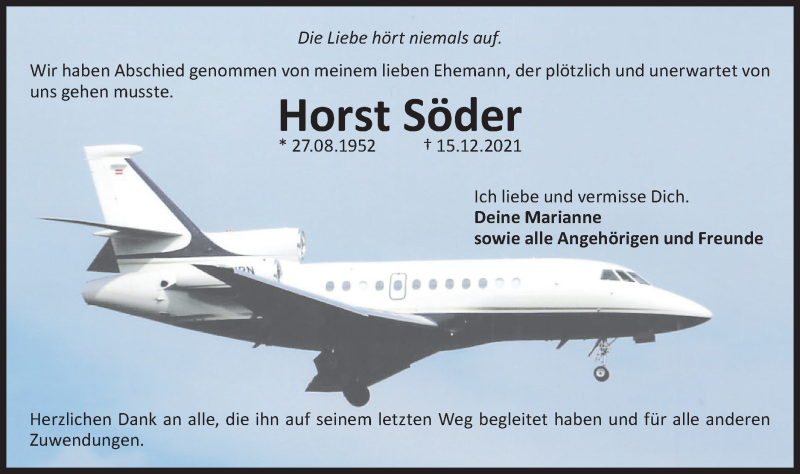  Traueranzeige für Horst Söder vom 30.12.2021 aus Hohenloher Tagblatt