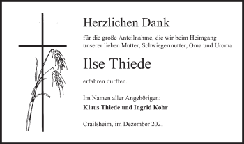 Traueranzeige von Ilse Thiede von Hohenloher Tagblatt