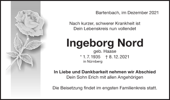 Traueranzeige von Ingeborg Nord von NWZ Neue Württembergische Zeitung