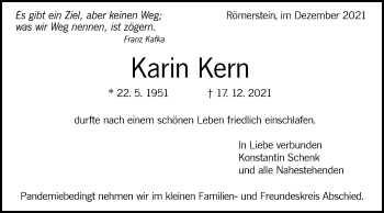 Traueranzeige von Karin Kern von Alb-Bote/Metzinger-Uracher Volksblatt