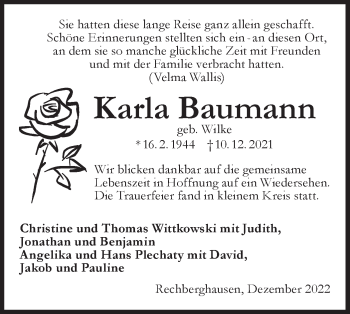 Traueranzeige von Karla Baumann von NWZ Neue Württembergische Zeitung