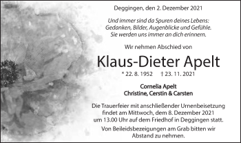 Traueranzeige von Klaus-Dieter Apelt von Geislinger Zeitung