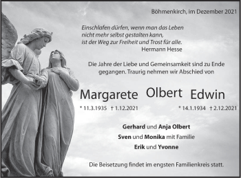 Traueranzeige von Margarete Olbert von Geislinger Zeitung