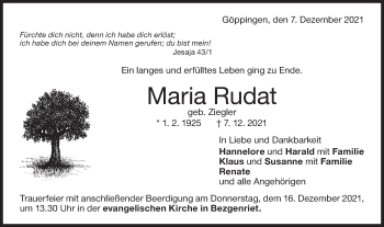 Traueranzeige von Maria Rudat von NWZ Neue Württembergische Zeitung