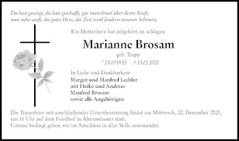 Traueranzeige von Marianne Brosam von Hohenloher Tagblatt