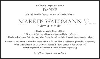 Traueranzeige von Markus Waldmann von Hohenloher Tagblatt