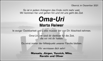 Traueranzeige von Marta Reiwer von Rundschau Gaildorf