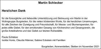 Traueranzeige von Martin Schlecker von SÜDWEST PRESSE Ausgabe Ulm/Neu-Ulm