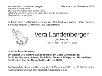 Traueranzeige von Vera Landenberger von NWZ Neue Württembergische Zeitung