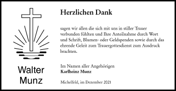 Traueranzeige von Walter Munz von Haller Tagblatt