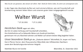 Traueranzeige von Walter Wurst von Haller Tagblatt