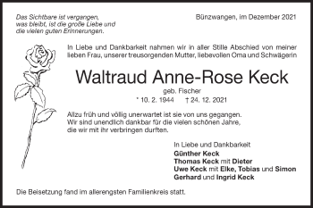 Traueranzeige von Waltraud Anne-Rose Keck von NWZ Neue Württembergische Zeitung