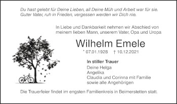 Traueranzeige von Wilhelm Emele von SÜDWEST PRESSE Ausgabe Ulm/Neu-Ulm