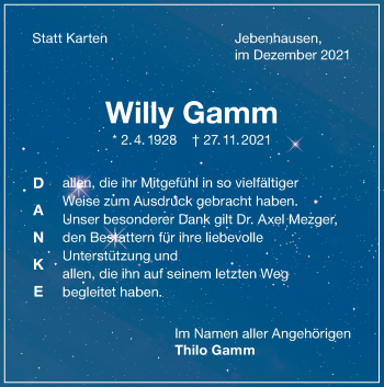 Traueranzeige von Willy Gamm von NWZ Neue Württembergische Zeitung