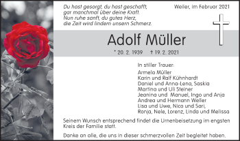 Traueranzeige von Adolf Müller von Geislinger Zeitung